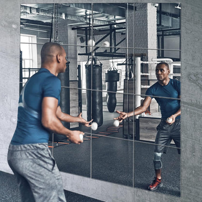 EVENLIVE® Gym Mirrors for Home Gym Self-Adhesive Tiles 16-Pack 12x12inch | Real glass wall tiles, frameless Home gym accessory for doors, ceilings, candle trays, wedding centerpieces Stick-on design