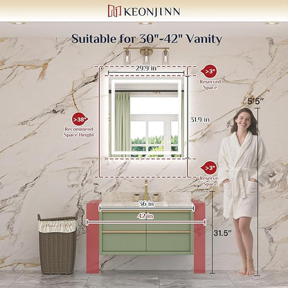 Keonjinn 30" x 32" Bathroom LED Mirror, Front & Back Lighted Mirror - Image 2