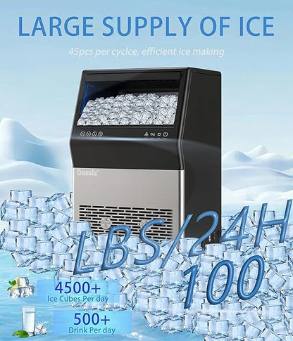 Commercial Ice Maker Machine, 100lbs/24H Stainless Steel 45pcs Under Counter - Image 3