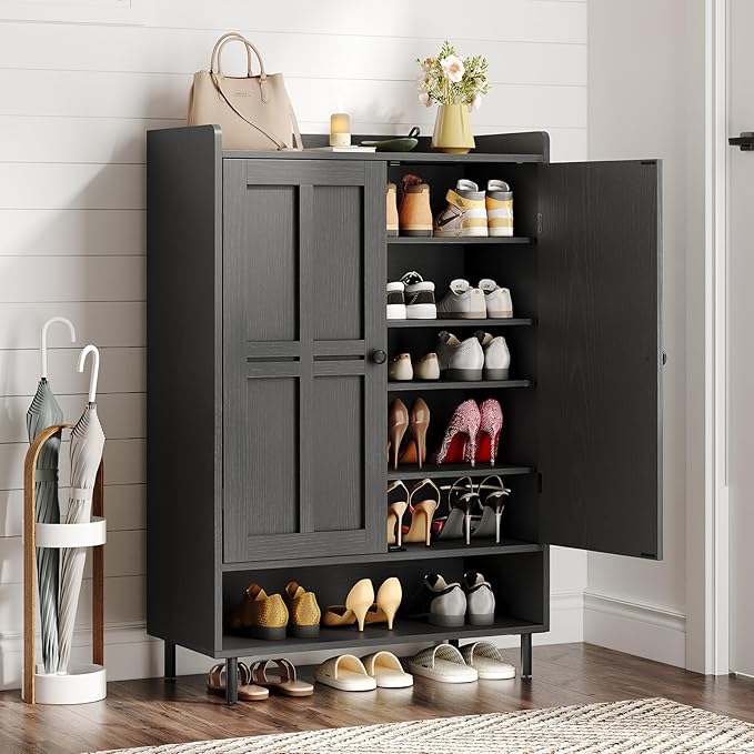 ONBRILL Shoe Cabinet with Cross Molding Doors, 6-Tier Shoe Storage Cabinet with by ONBRILL