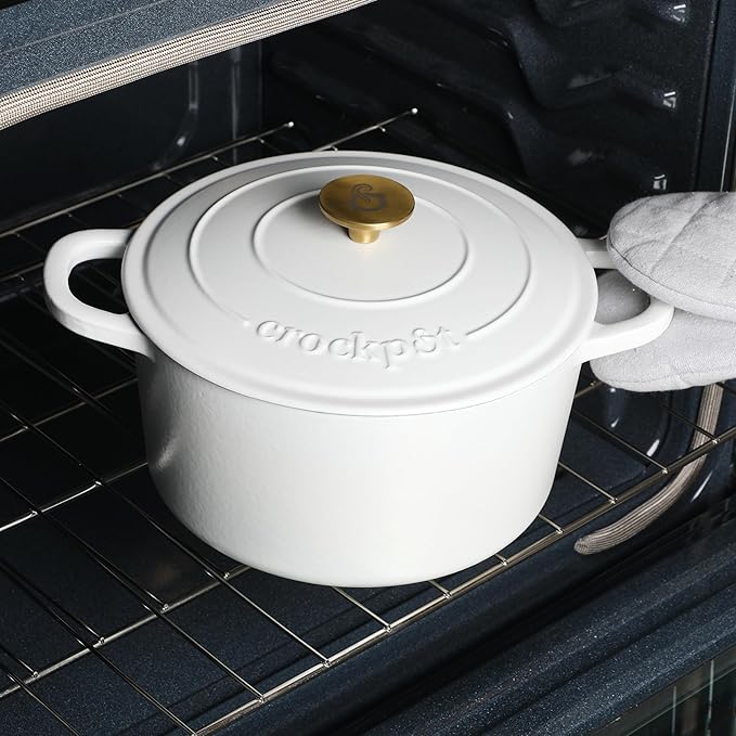 Crock-Pot Artisan 7-Quart Round Dutch Oven – Matte Linen White - Image 3