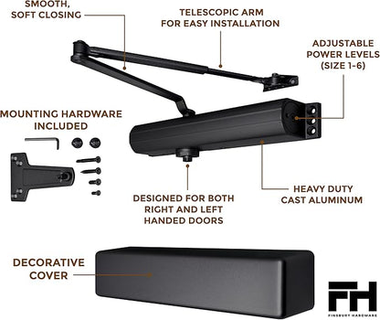 Finsbury Commercial Black Door Closer Automatic Heavy Duty High Traffic - Image 5