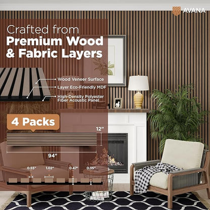 Avana Acoustic Wood Wall Panels – 94.4 x 12.6 Inch Smoke Walnut Acoustic Panels - Image 4
