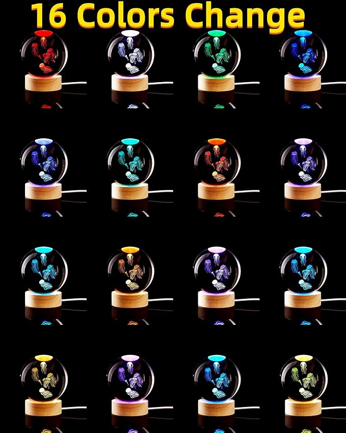 Conalisk 3D Jellyfish Crystal Ball Lamp, Lifelike LED Jellyfish Night Light - Image 2