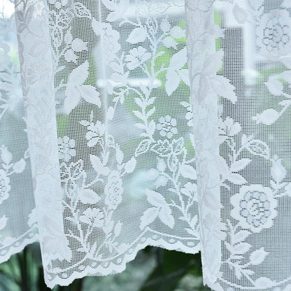 FINECITY White Lace Valance for Kitchen Window W52 x L18 Inch 1 Panel | Rod Pocket, Open Knit Layers, Daylight Eased, Fresh Look Adds Country Charm, Short Valance Keeps Glass Open, Privacy
