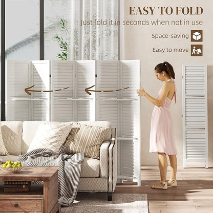 HOMCOM Room Divider, 6 Panel 67" Tall Wood Privacy Screen - Image 4