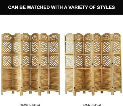 Svimi Room Divider with Shelves, 68.9inch Wood Carved and Louvered Wall Divider - Image 6