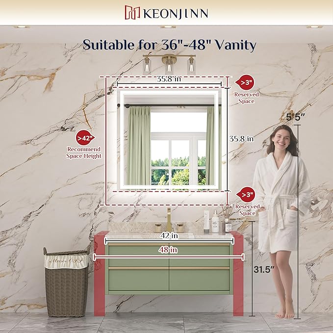 Keonjinn 36" x 36" Square Bathroom Mirror - Image 2
