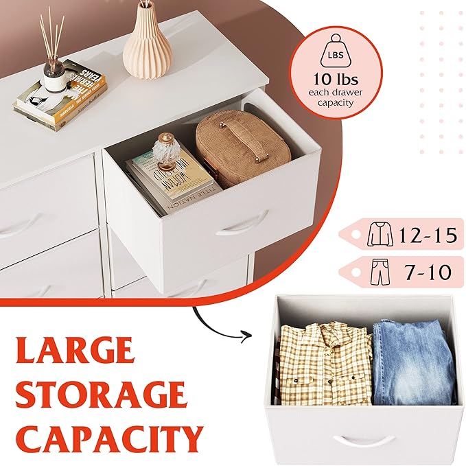 WLIVE White Dresser for Bedroom, 6 Drawer Double Dresser, Fabric Storage Tower - Image 5