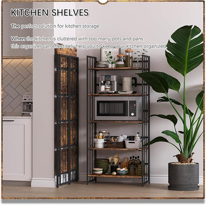 4NM No Assembly 5 Tiers Folding Bookshelf, 59.4" H Foldable Storage Shelves - Image 4