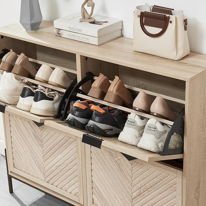 Shoe Cabinet Storage with 4 Flip Drawers, Narrow Hidden Shoes Organizer Cabinet - Image 7