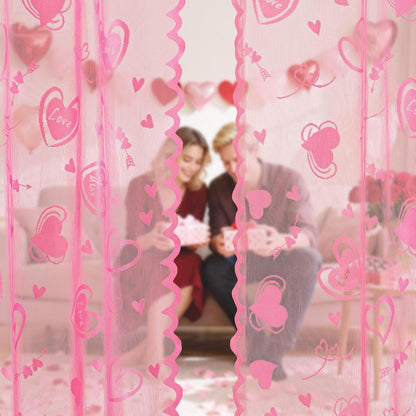Valentine's Day Lace Curtains 63 Inch Length for Living Room Pink | Holiday Decoration Love Heart Embroidery Weave Sheer Curtains, Rod Pocket Country Rustic Drapes 54 x 63 Inch 2 Panels