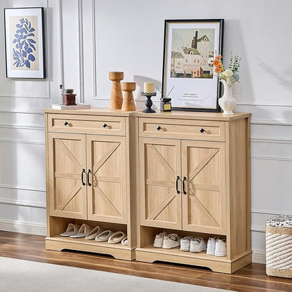 SOOWERY Shoe Cabinet with Drawer, Farmhouse Shoe Storage Cabinet with Doors - Image 7