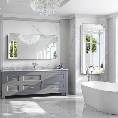 CIRCUMI Silver Bathroom Mirror, Rounded Corner, Tempered Glass, Large Mirror - Image 6