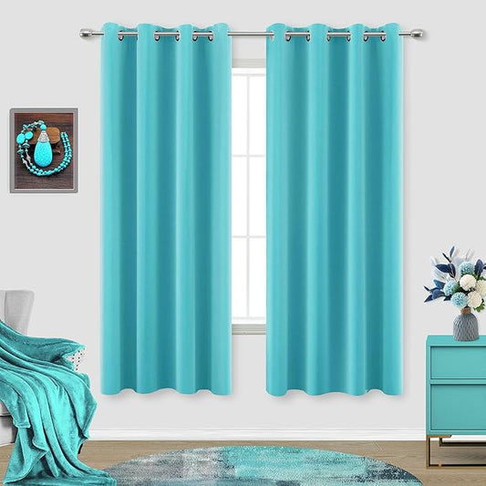 Turquoise Curtains 63 Inch Length by KOUFALL