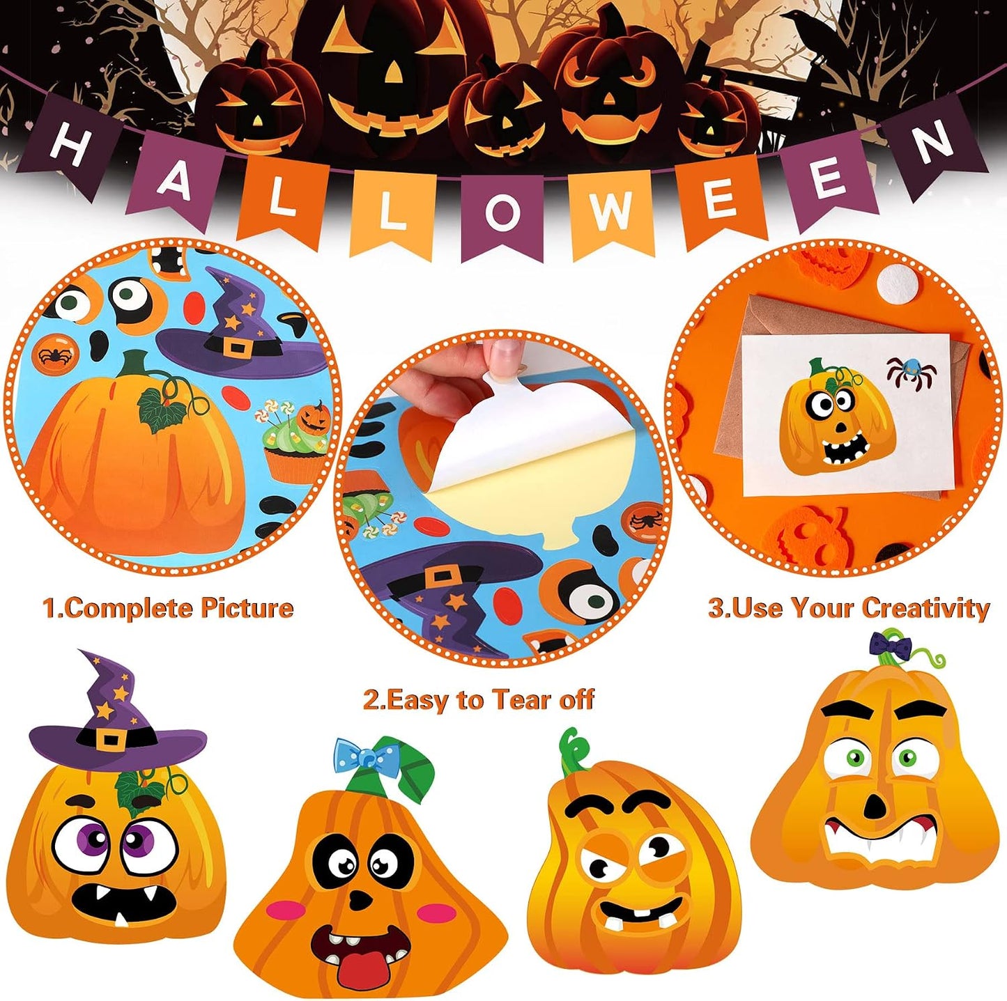 NOVWANG 32 Sheets Halloween Stickers to Make a Pumpkin Face Pack | Paper Material, Kids Party Favors and Activities, DIY Pumpkin Craft Decorations, 32 Sheets Treats Gifts Stickers
