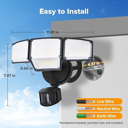 LUTEC 80W 9000LM LED Security Light Hardwire Motion Sensor Outdoor Lights - Image 8