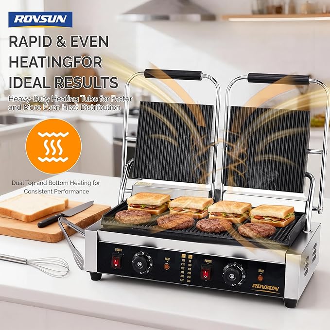 ROVSUN 813 Commercial Panini Press Grill, 3600W Stainless Steel Electric - Image 3