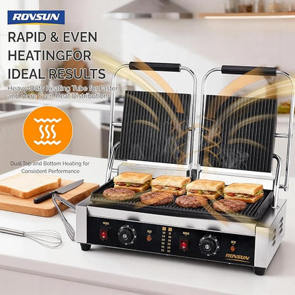 ROVSUN 813 Commercial Panini Press Grill, 3600W Stainless Steel Electric - Image 3