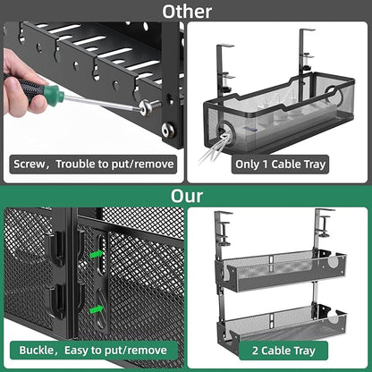 Multi-Model Under Desk Cable Management Tray 2 Packs Metal Under Desk Wire - Image 4