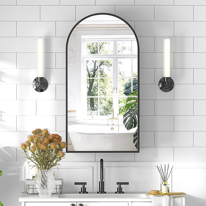 Arched Medicine Cabinet with Mirror, Brushed Black Wall Mounted Bathroom Mirror - Image 8