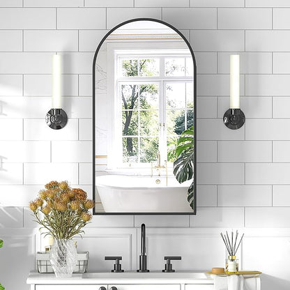 Arched Medicine Cabinet with Mirror, Brushed Black Wall Mounted Bathroom Mirror - Image 8