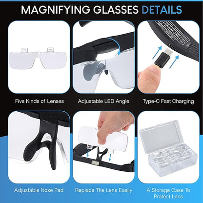 Magnifying Glass with Light, Magnifying Glasses with 5 Detachable Lenses - Image 6