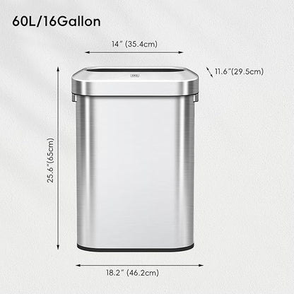 EKO Urban 16 Gallon/60 Liter Open Top Stainless Steel Slim Commercial Trash Can - Image 7
