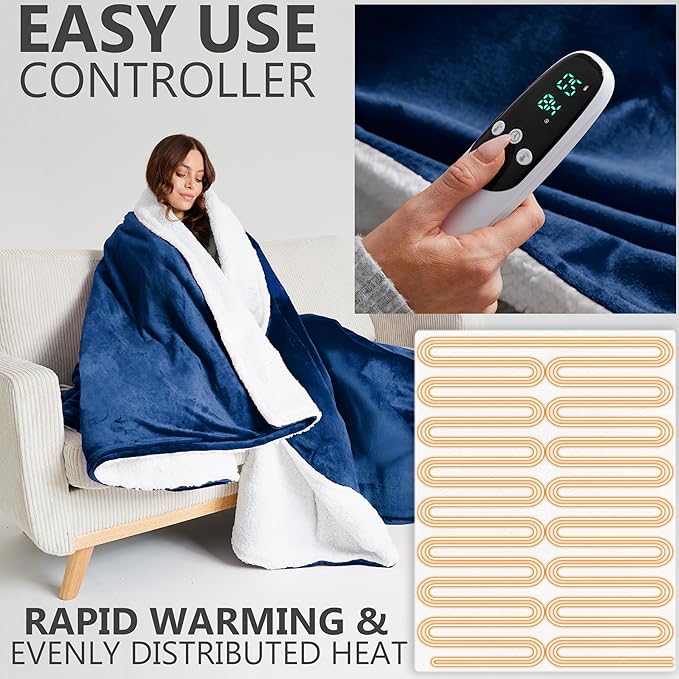 Heated Blanket Electric Luxurious Fleece Queen Blanket, 9 Heat Settings & 12H - Image 3