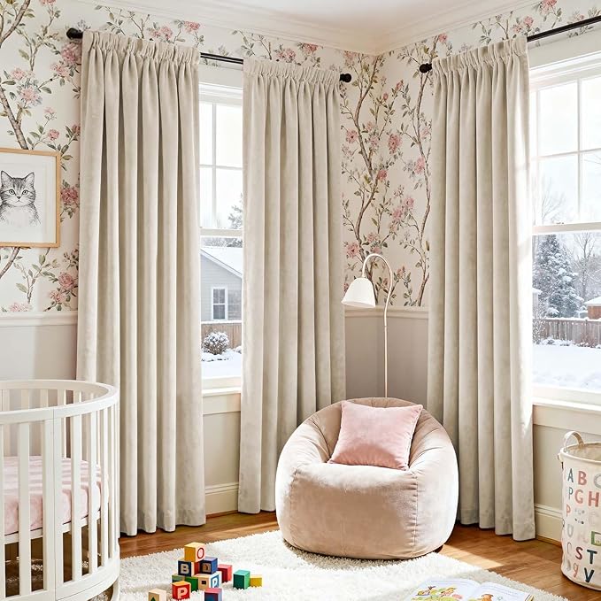 Lazzzy Velvet Blackout Curtains Thermal Insulated Room Window Drapes Super Soft - Image 9