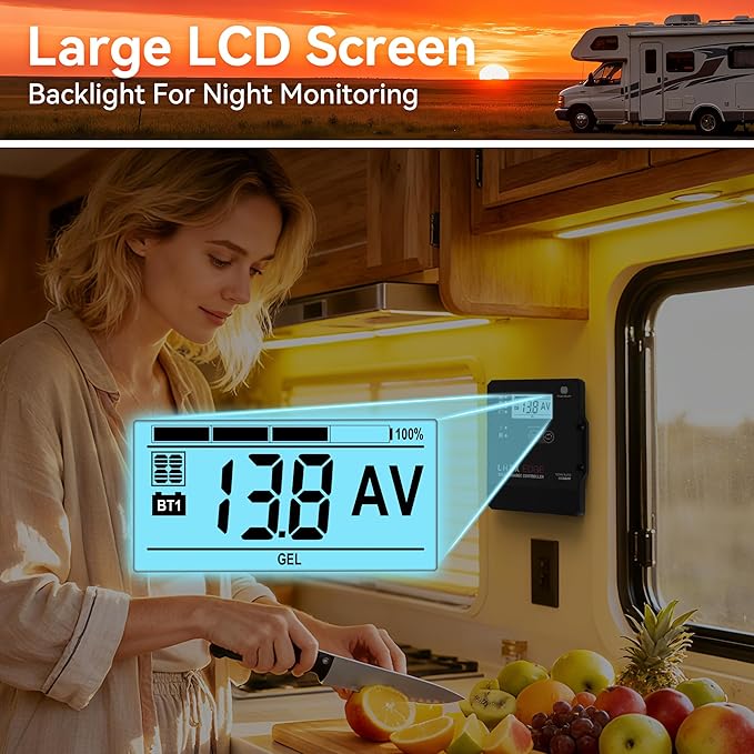 Solar Charge Controller with Flush Mount Design, 6 Stage Charging with LCD - Image 2