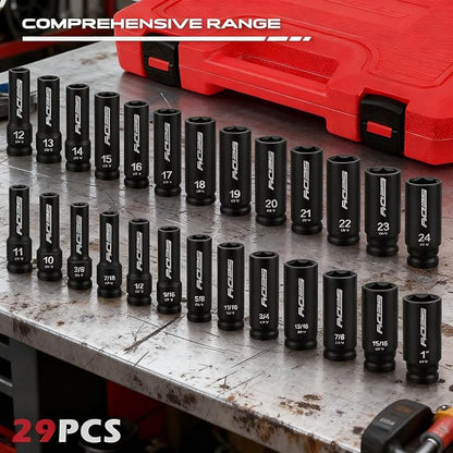 29-Piece 1/2" Drive Impact Socket Set, SAE and Metric Sizes - Image 3