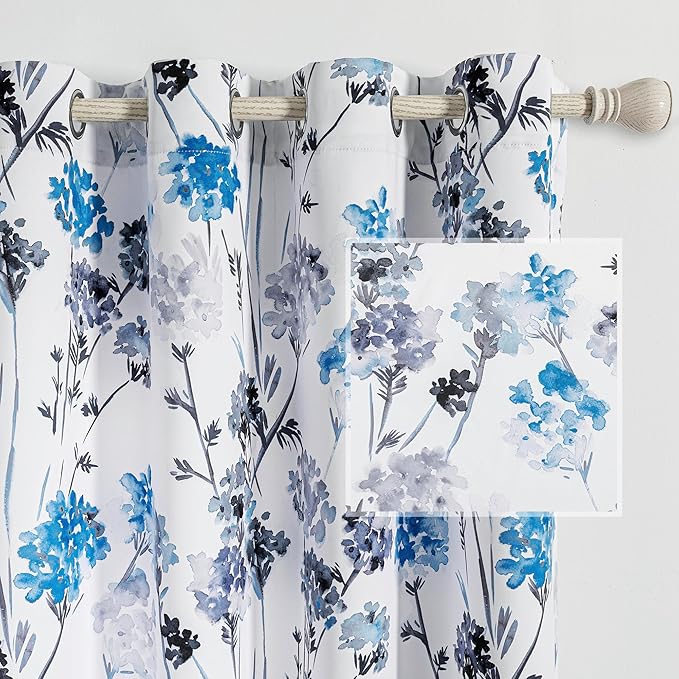 MYSKY HOME Living Room Curtains 84 inches Long Floral Curtains Light Filtering by MYSKYHOME