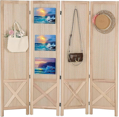 Wnutrees 4 Panel Pegboard Display, 5 Ft Wood Folding Privacy Screens Room by Wnutrees