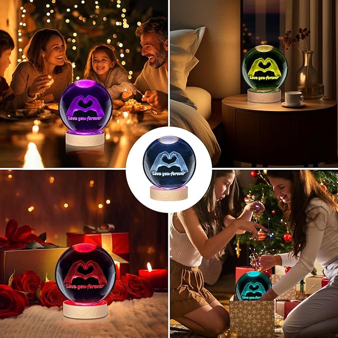 Kopesmsy 3D TayTay Gifts, Cute 3.15-inch Hands Heart Shaped Crystal Ball Night - Image 5