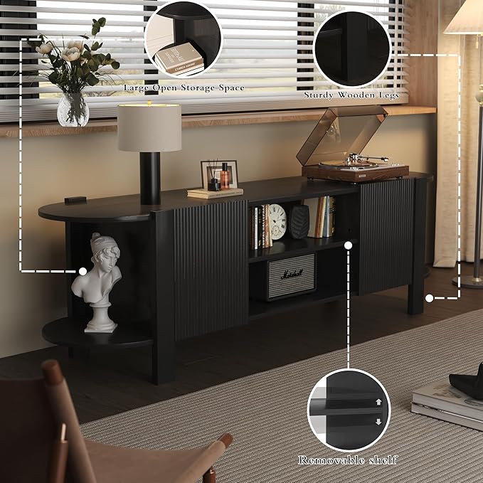 ZOSQUARE 65 Inch TV Stand for Up to 75 inch TVs, Fluted Entertainment Center - Image 5