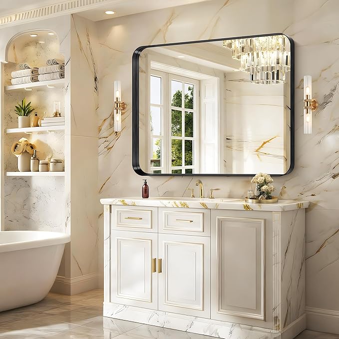CIRCUMI Black Bathroom Mirror, Rounded Corner, Tempered Glass, Large Mirror - Image 2