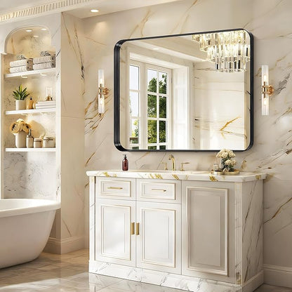 CIRCUMI Black Bathroom Mirror, Rounded Corner, Tempered Glass, Large Mirror - Image 2