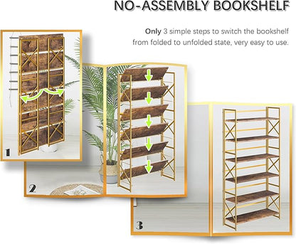 4NM Extra Wide 6 Tiers No Assembly Book Shelves, 61.8" H Folding Bookshelf - Image 6