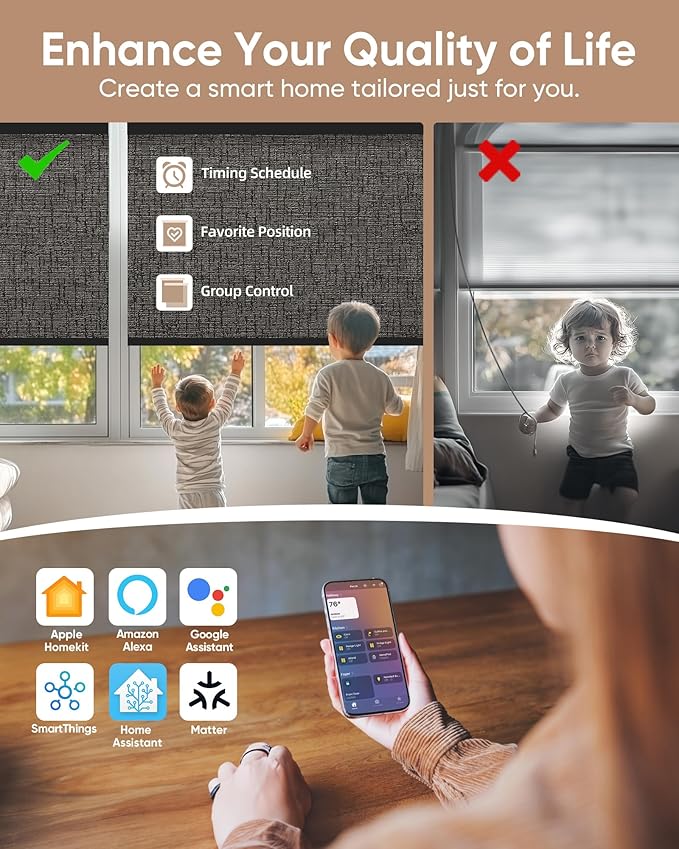 Kincmo Motorized Blinds with Remote, 100% Blackout Motorized Roller Shades Work - Image 3