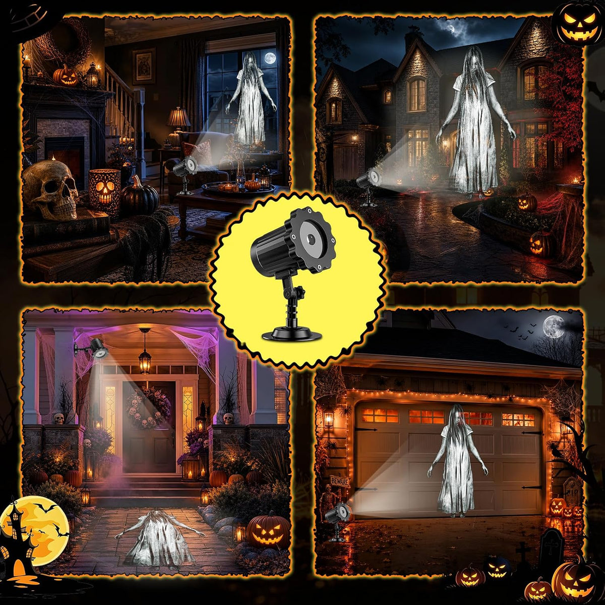 Halloween Decoration Outdoor 3D White Ghost Projector Light