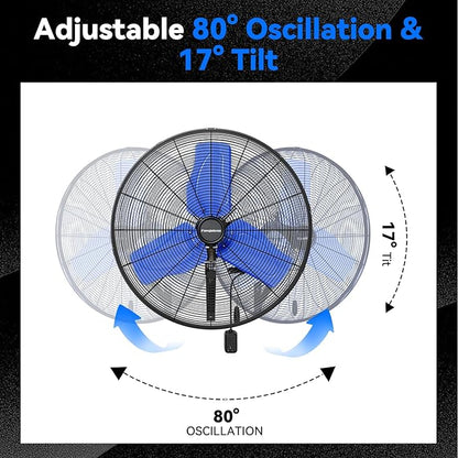 Pro 9500 CFM 24" Outdoor IP44 Waterproof Wall Mount Fan, 3-Speed Oscillating - Image 3