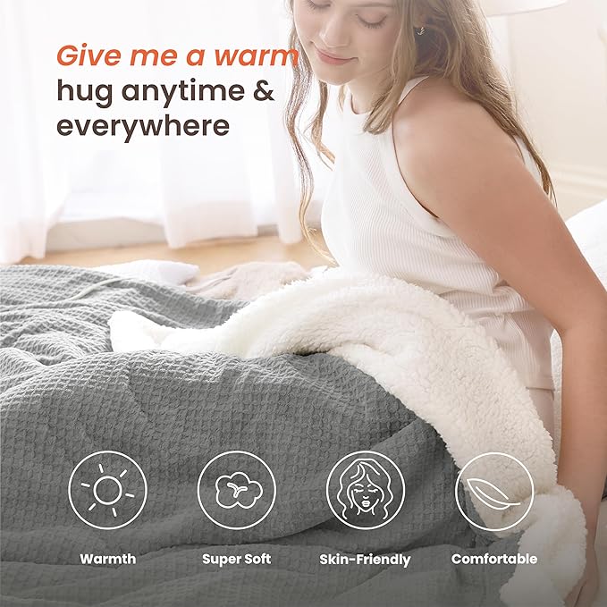 Heated Blanket Electric Blanket Full Waffle, 72x84 Inches Sherpa Fleece Fast - Image 4