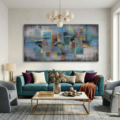Blue and Gold Abstract Canvas Wall Art - Modern Framed Pictures for Living Room, Bedroom, Office - Large Black Framed Wall Decor - Large Extra Contemporary Artwork for Walls 29×58IN