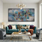 Blue and Gold Abstract Canvas Wall Art - Modern Framed Pictures for Living Room, Bedroom, Office - Large Black Framed Wall Decor - Large Extra Contemporary Artwork for Walls 29×58IN
