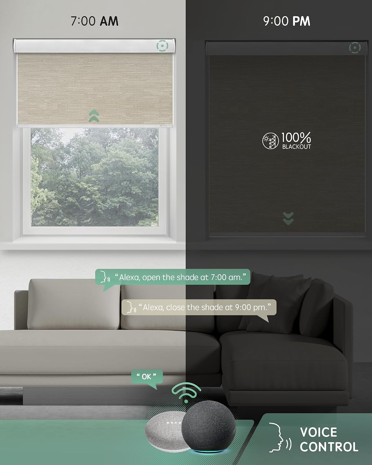 Yoolax Motorized Blinds with Remote, Blackout Jacquard Coffee, 23"W x 72...