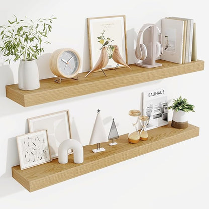 Fun Memories 40 Inch Floating Shelves, Long Wood Wall Shelf Set of 2 by FunMemories