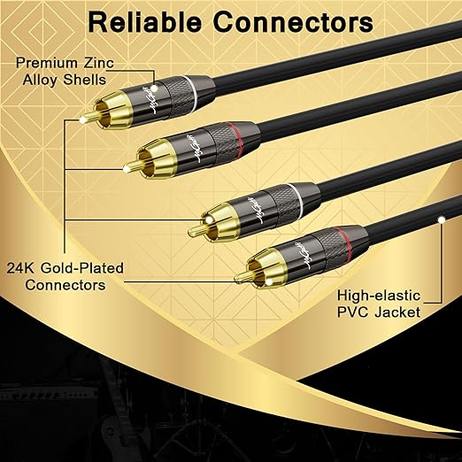 RCA Cable 10 FT, 2RCA to 2RCA Stereo Audio Cable, 【Zinc Alloy Shells, - Image 2
