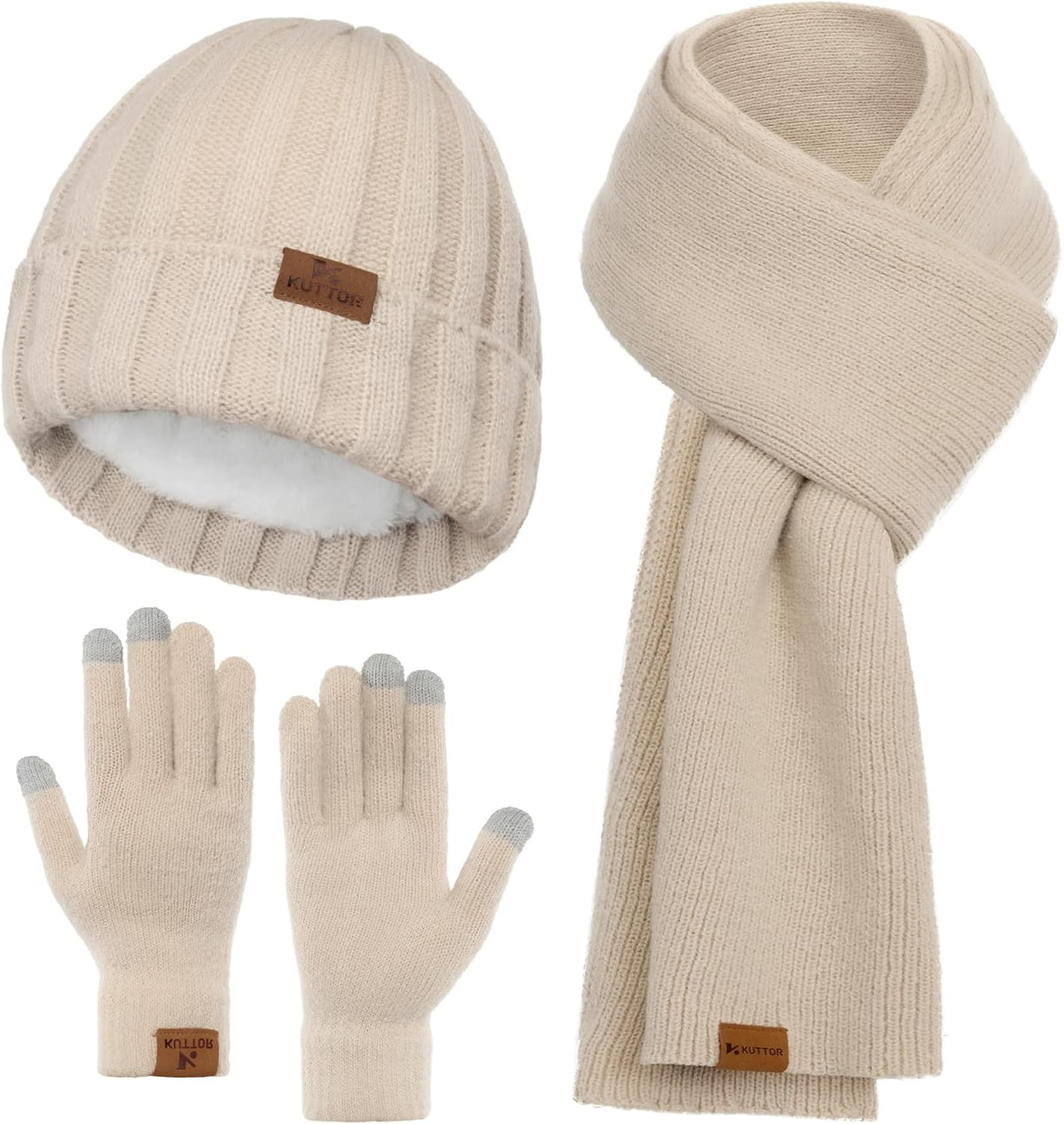 3 PCS Winter Knitted Set for Adults, Includes Beanie Hat, Scarf, and Touchscr...