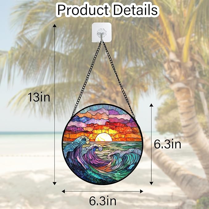 DASTOLL Stained Glass Window Hanging, Clouds and Sea Waves Suncatcher Diamond - Image 5